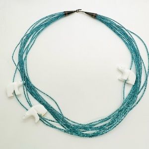 Vintage Sterling White Fetish Stone Bear Necklace